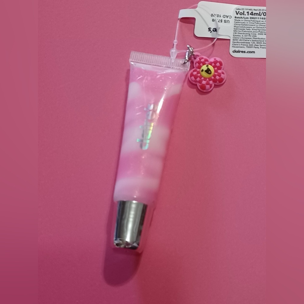 NWT Claire’s Wild Cherry Flavored Lip Gloss with Flower Charm